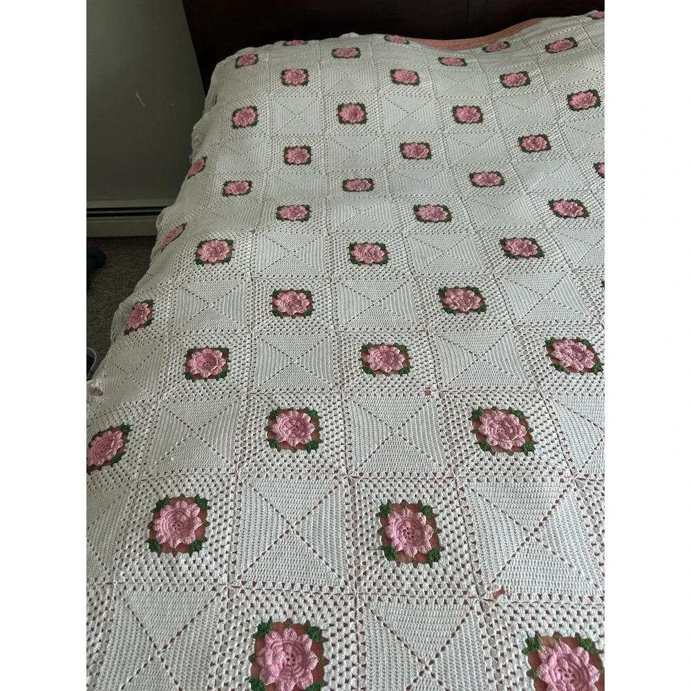 Vintage Granny Square‎ Afghan Crochet Twin Full Queen Handmade Blanket 83x72